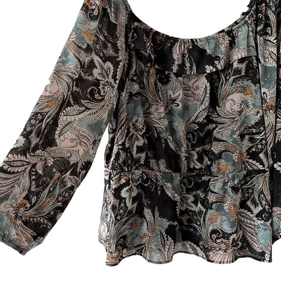 Maurices Paisley Off The Shoulder Peplum Top Womens Size XXL Long Sleeve Boho - Picture 8 of 8
